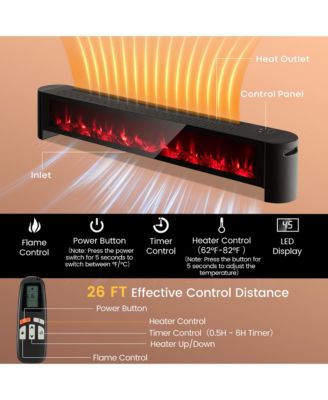 1400W Electric Baseboard Heater Convection Space Heater with Realistic 3D Flame