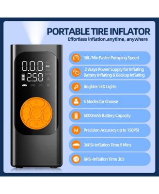 Tire Inflator Portable Air Compressor, Air Pump, Cordless Pump with Digital Pressure Gauge, LED Light and Auto Shut-Off Function