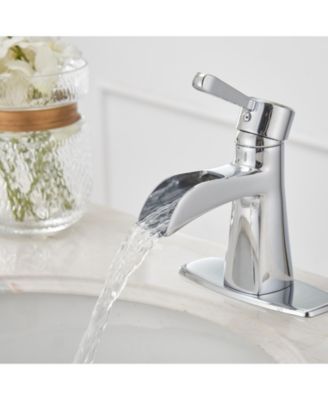 Waterfall Single Hole Single-Handle Low-Arc Bathroom Sink Faucet With Pop-up Drain Assembly