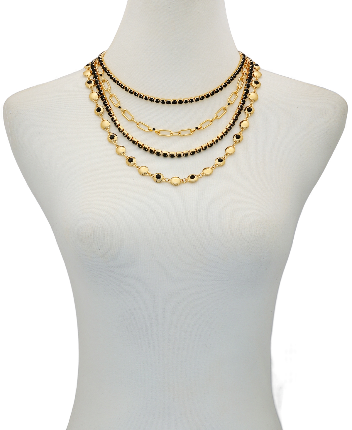 Guess Rhinestone Gold-tone Multi-row Necklace In Gold
