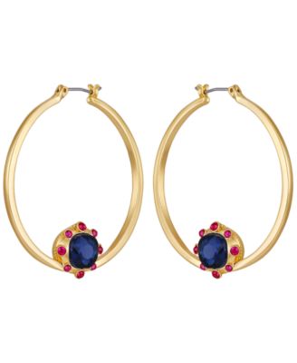 Glass Stones Gold-Tone Hoop Earrings