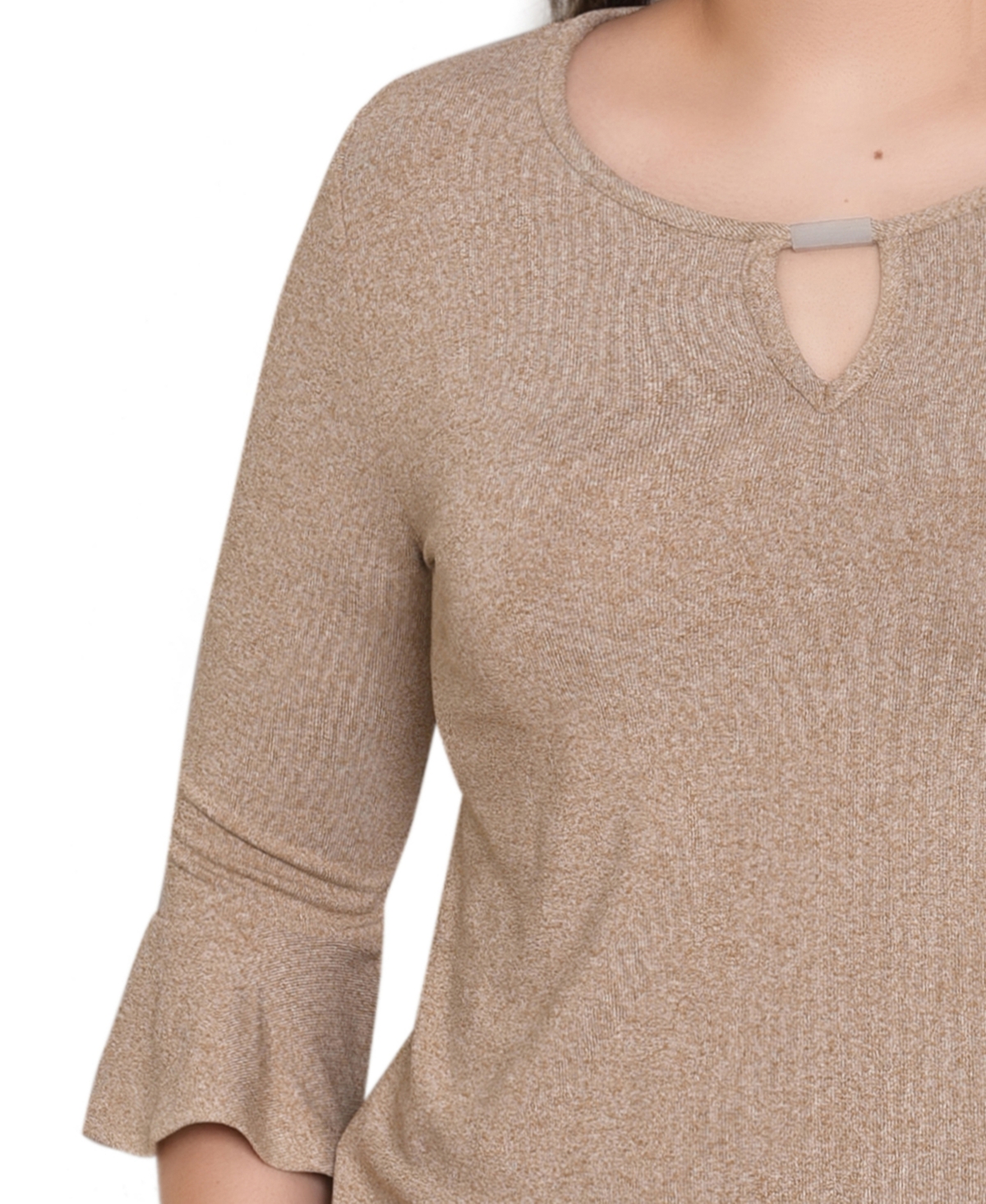 Ny Collection Petite Bell Sleeve Top In Brown