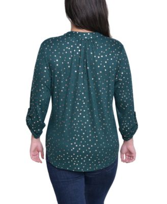 Petite Long Roll Tab Sleeve Tunic Top