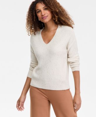 Petite Roving Sequin V-Neck Sweater, Macy's Exclusive 