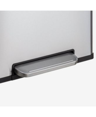 60L / 16 Gal (30L/8 Gal Split) Rectangular Recycle Step Can - Stainless Steel with Black Plastic Lid 