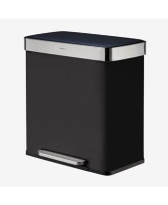 60L / 16 Gal (30L/8 Gal Split) Rectangular Recycle Step Can - Stainless Steel with Black Plastic Lid 