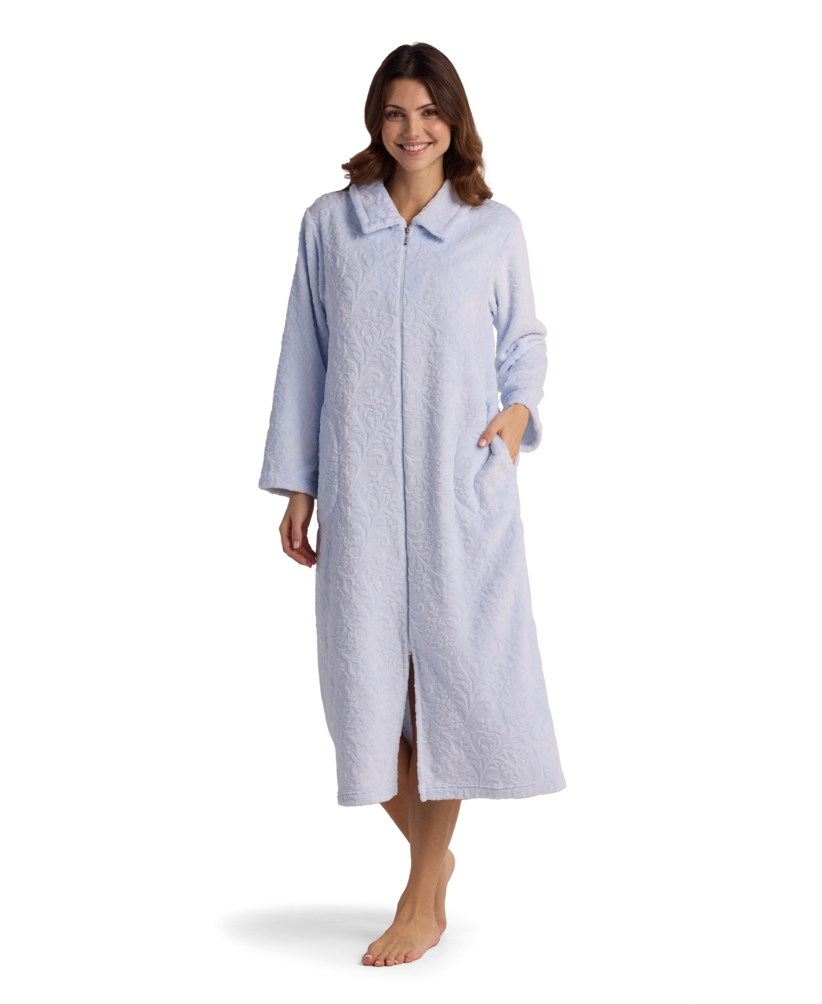 Miss Elaine Women's Collared Long Robe In Blue