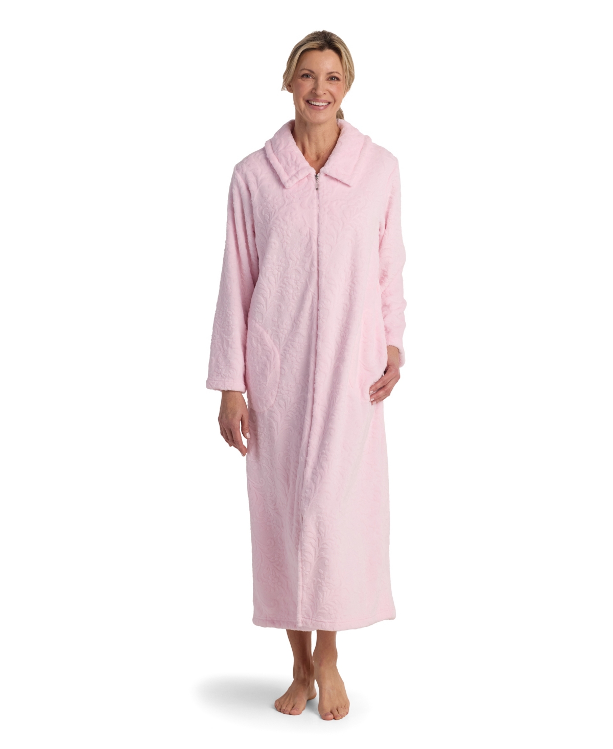 Miss Elaine Women's Collared Long Robe In Pink