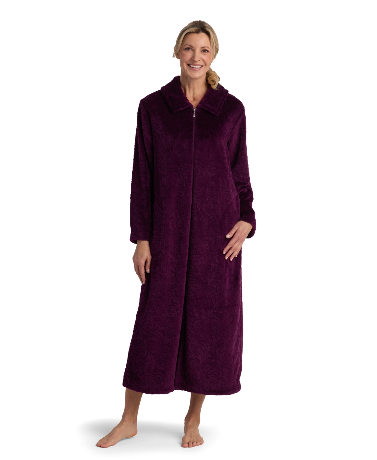 Miss Elaine Women's Collared Long Robe In Purple