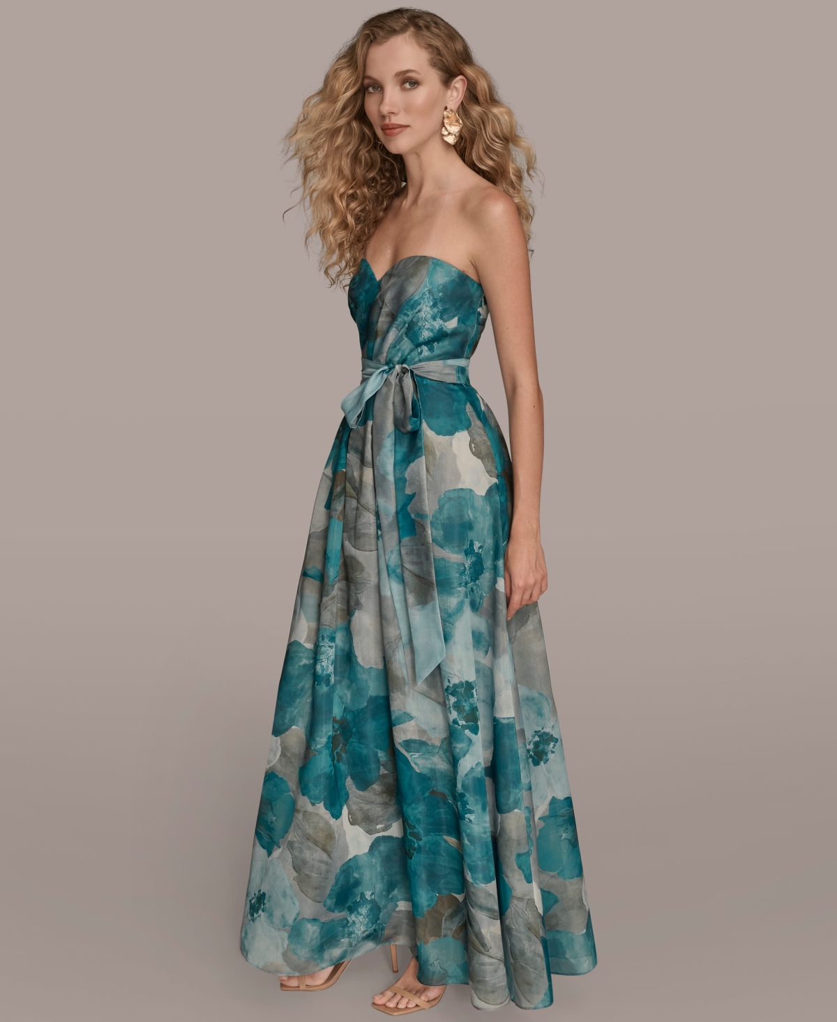 Donna Karan New York Floral Strapless Fit & Flare Gown In Blue