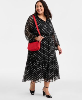Trendy Plus Size Chiffon Polka-Dot Tie-Waist Maxi Dress, Macy's Exclusive