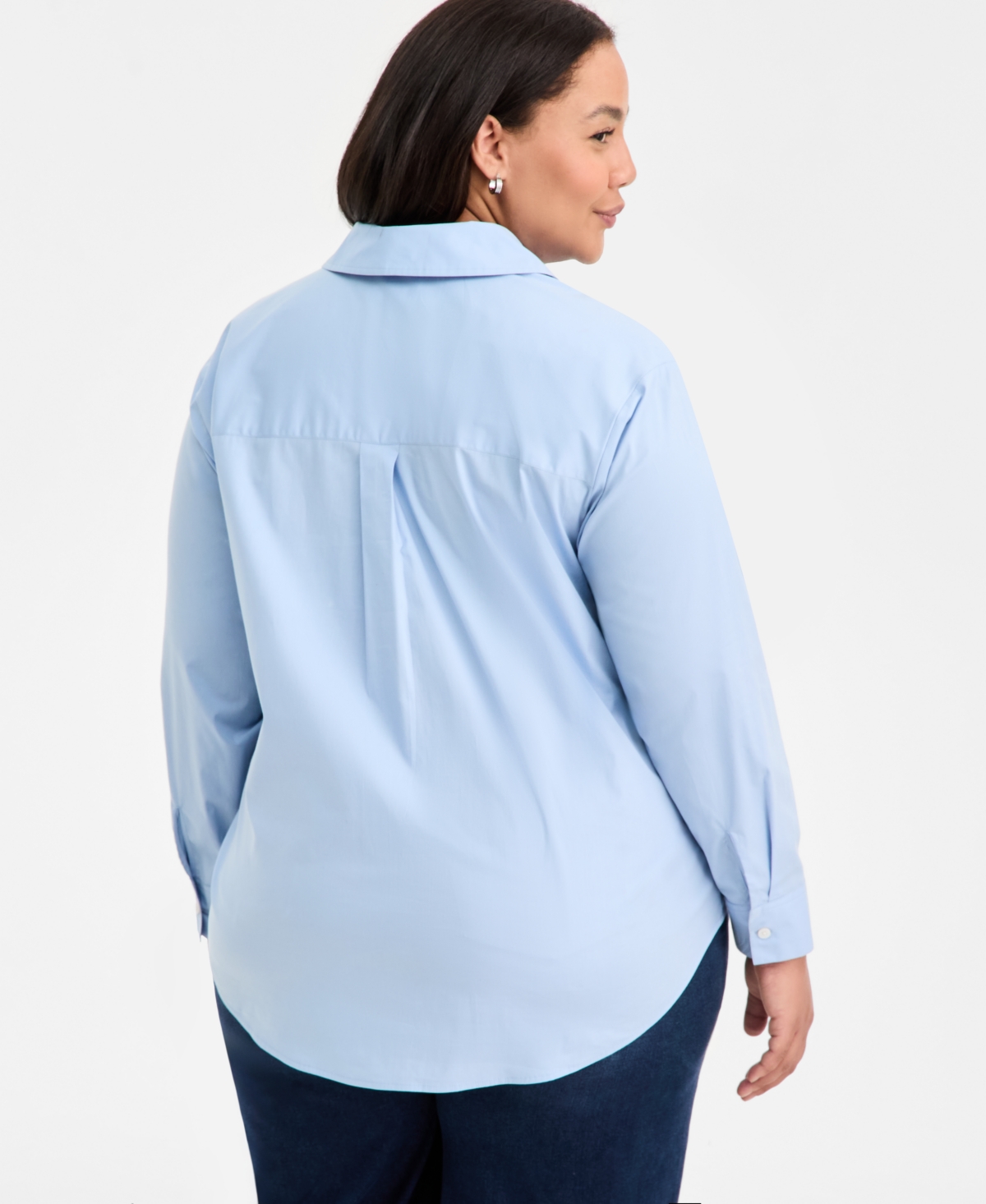 On 34th Trendy Plus Size Solid Embellished Popover Top, Macy's Exclusive In Blue