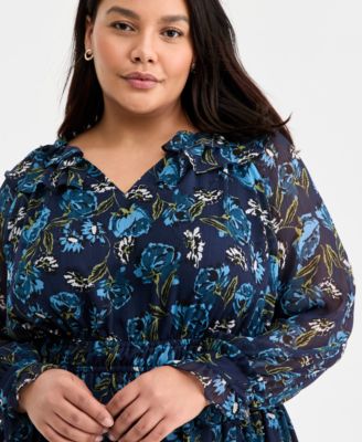 Trendy Plus Size Ruffled-Collar Midi Dress, Macy's Exclusive