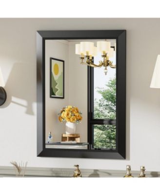 Bathroom Mirror, 28" x 20" Inch Thick Metal Framed Wall Mirrors for Bedroom, Rectangle Wall-Mounted Mirrors in Black(Horizontal/Vertical)