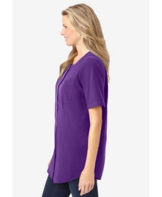 Women's Plus Size Short-Sleeve Crinkle Shirt