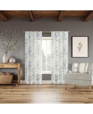 Maeve Botanical Print Sheer Rod Pocket Curtain Panel