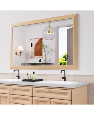 Bathroom Mirror, 48" x 30" Inch Thick Metal Framed Wall Mirrors for Over Sink, Bedroom, Living Room, Entryway, Rectangle Wall-Mounted Mirrors in Light/Pastel Yellow(Horizontal/Vertical