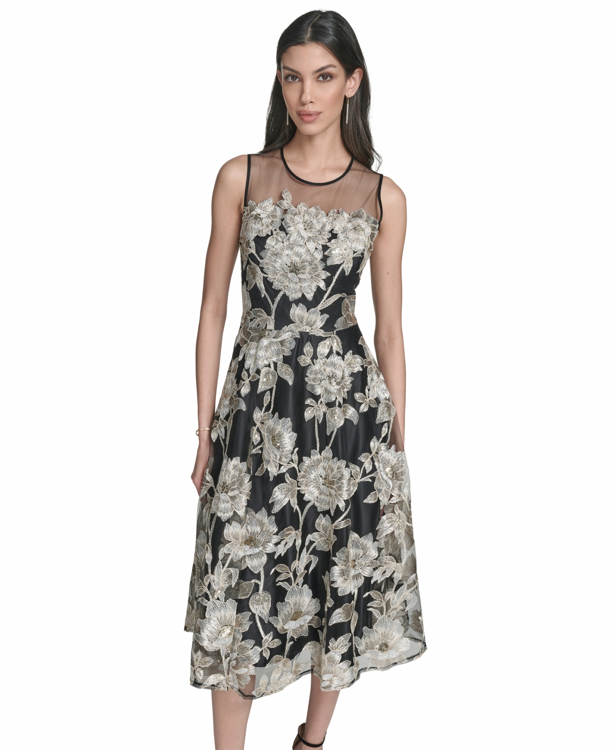 Eliza J Women's Lace Crewneck Midi Dress In Black