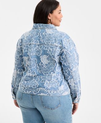 Trendy Plus Size Cotton Denim-Jacquard Trucker Jacket, Macy's Exclusive