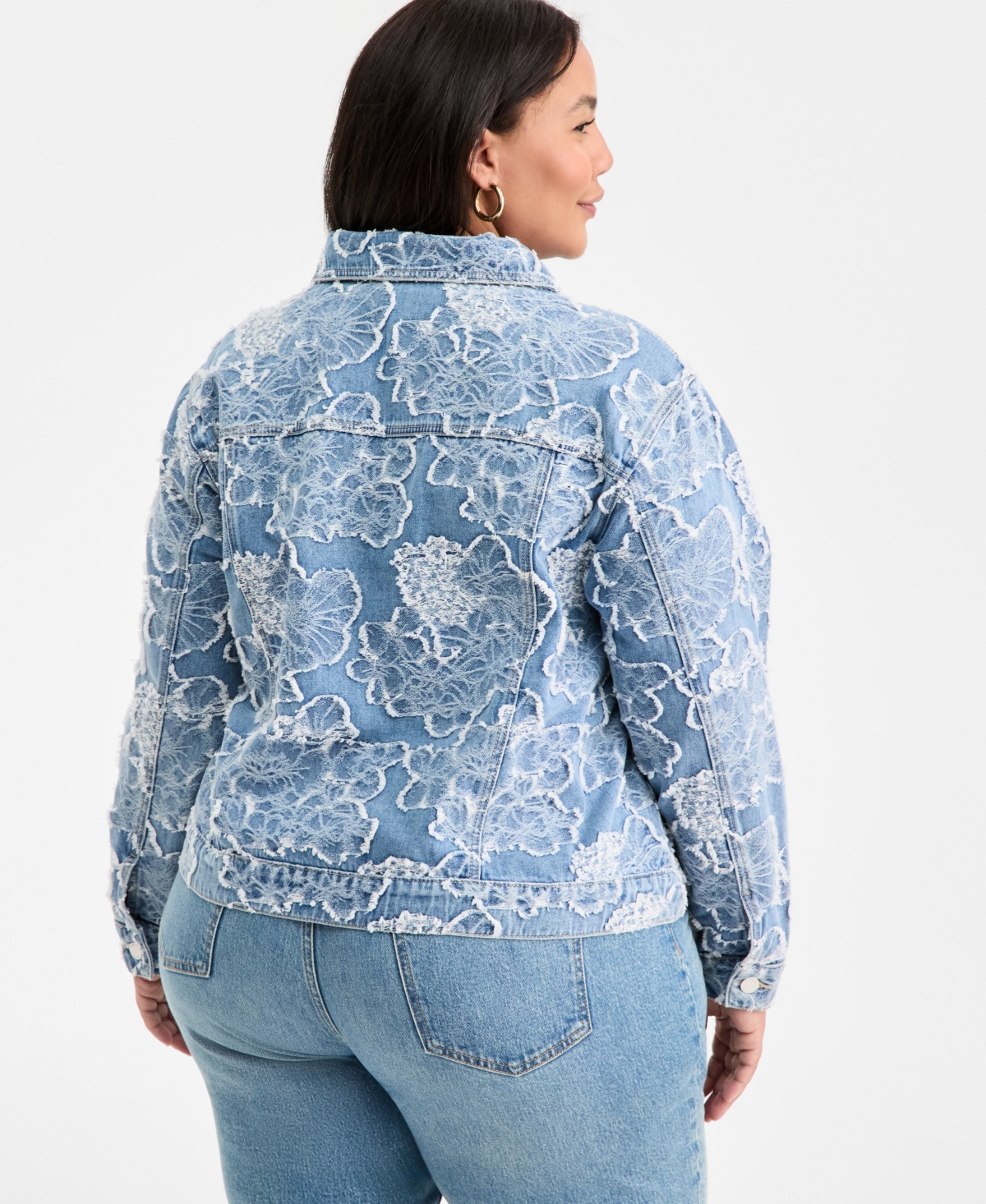 On 34th Trendy Plus Cotton Denim-Jacquard Trucker Jacket, Macy's Exclusive