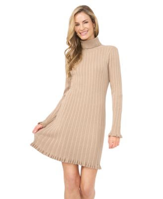 Women's Turtle Neck Ribbed Sweater Dress