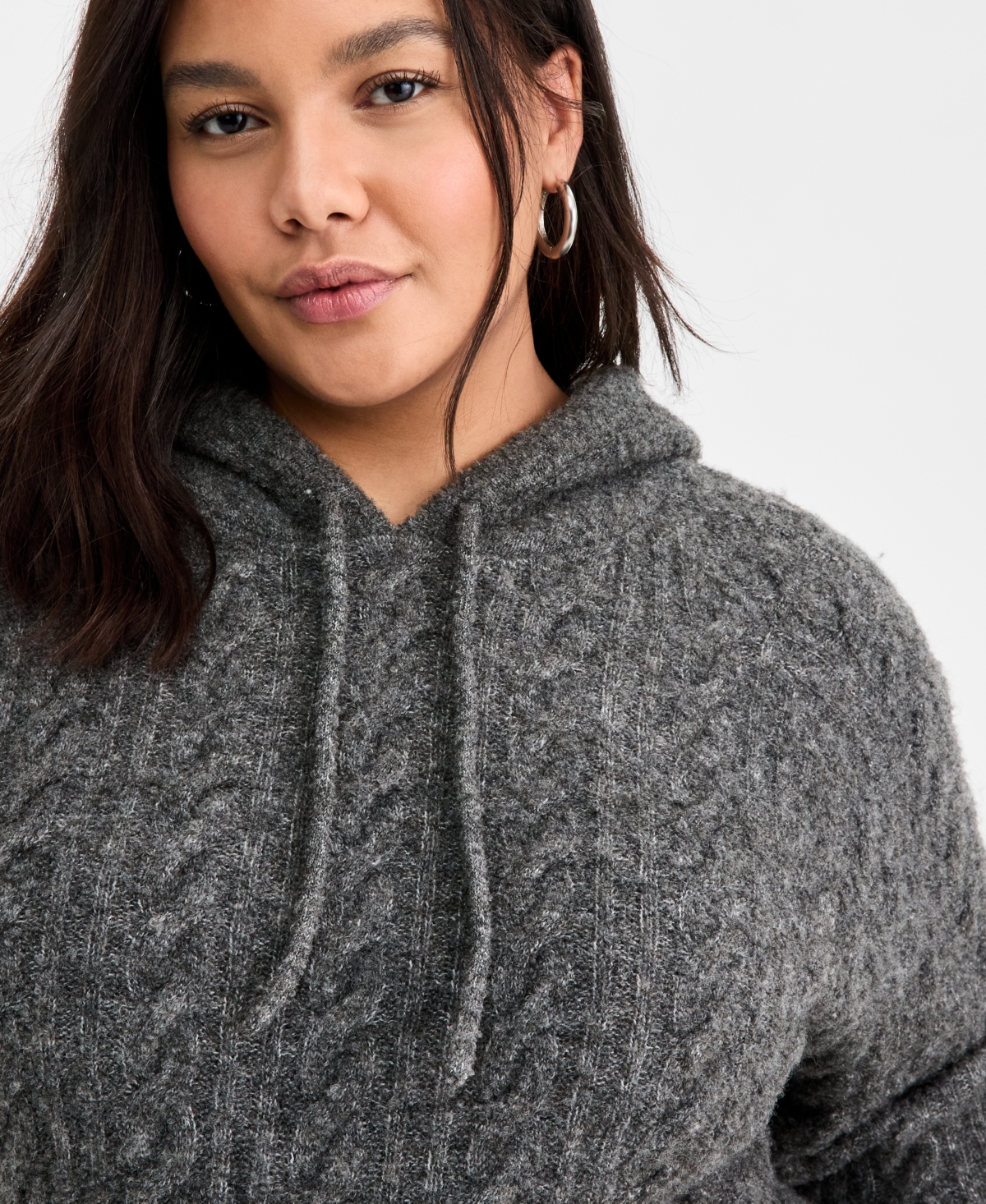 On 34th Trendy Plus Cable-Knit Cozy Sweater Hoodie, Macy's Exclusive