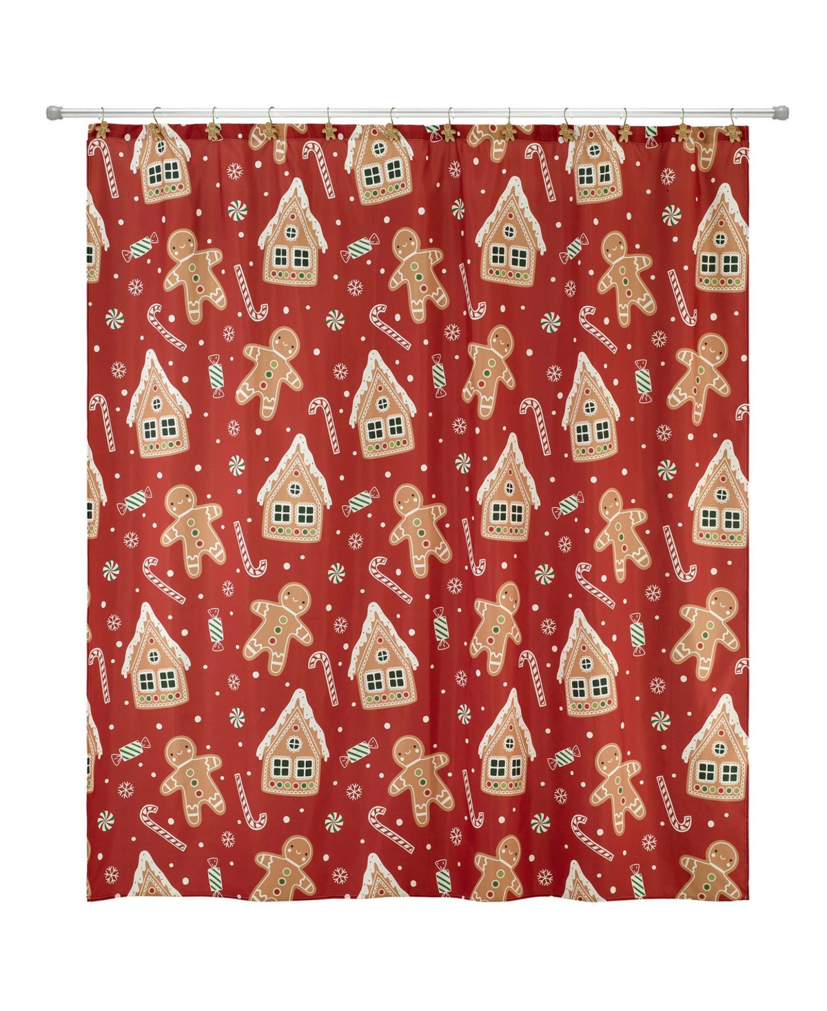 Avanti Gingerbread Man Shower Curtain And 12-pc. Shower Curtain Hooks Set In Red