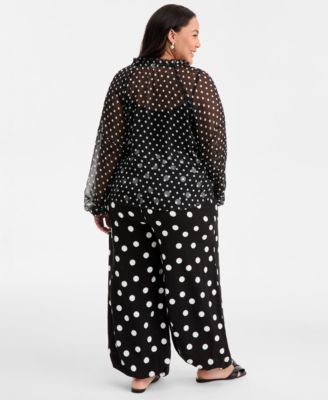 Trendy Plus Size Polka-Dot Crinkle-Chiffon Blouse & Pull-On Balloon Pants, Macy's Exclusive
