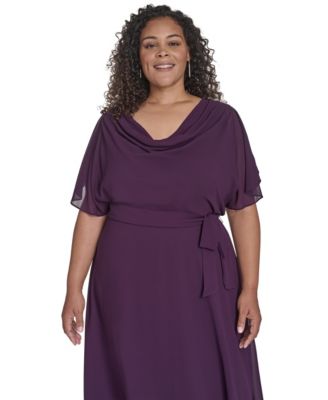 Plus Size Cowl Neck Belted Midi Dress