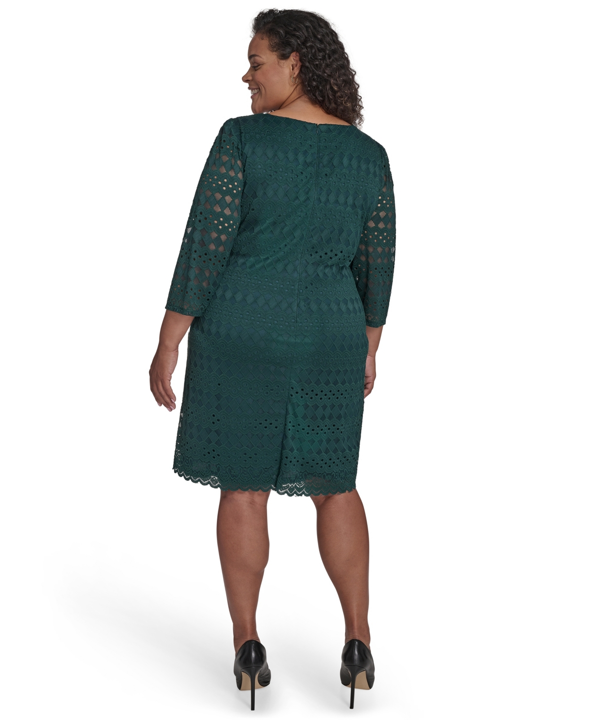 Jessica Howard Plus Size Lace 3/4-sleeve Shift Dress In Green