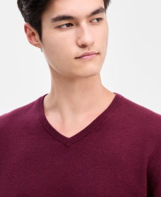 Men's Solid V-Neck Cotton Sweater, Created for Macy's