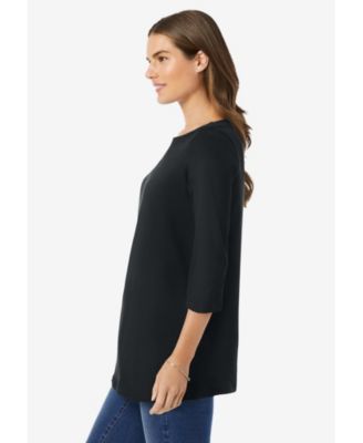 Plus Size Perfect Three-Quarter Sleeve Boatneck Tee