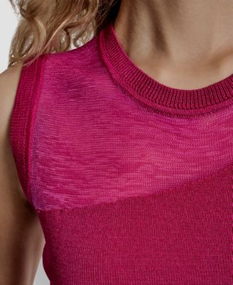 Women's Asymmetric Sheer Panel Sleeveless Sweater