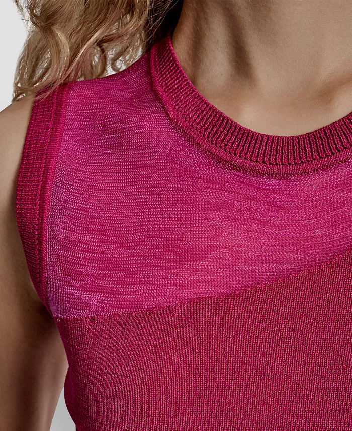 Women's Asymmetric Sheer Panel Sleeveless Sweater - thumbnail 5