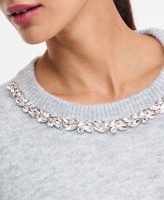 Women's Long-Sleeve Embellished-Neck Sweater