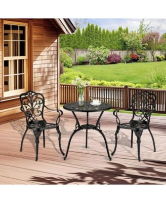 Patio Bistro Sets 3 Piece Outdoor Cast Aluminum Patio Bistro Set, Patio Table and Chairs Set of 2 with Umbrella Hole for Yard, Garden, Balcony, Poolside, Black