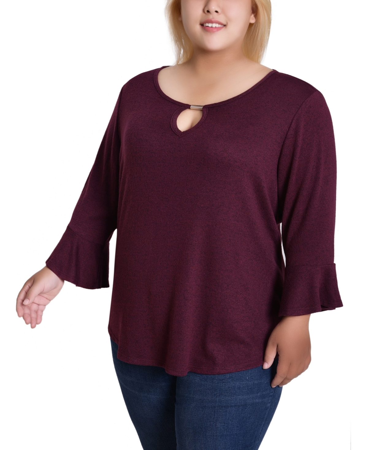 Ny Collection Plus Size 3/4 Bell Sleeve Top In Purple