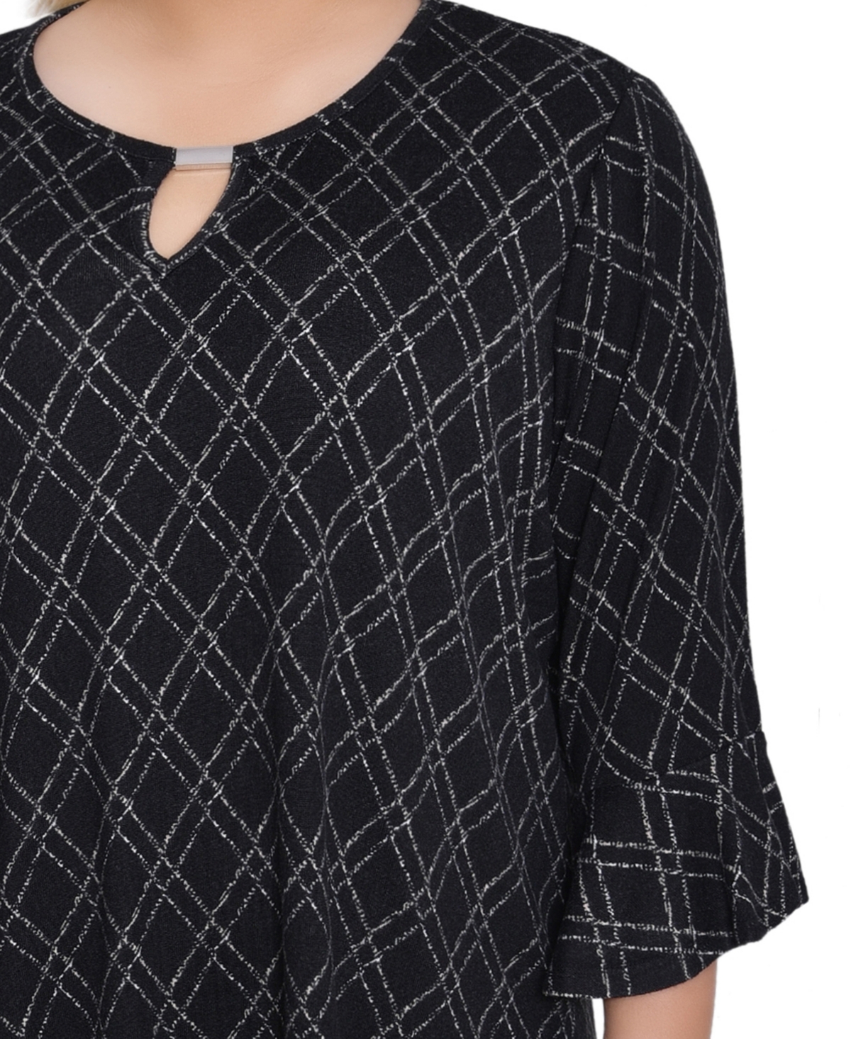 Ny Collection Plus Size 3/4 Bell Sleeve Top In Black