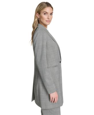 Women's Houndstooth One-Button Long Jacket