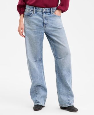 Women's Lucky Legend Rhinestone Stud Barrel-Leg Jeans