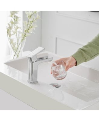 Drip-Free Waterfall Low-Arc Single Handle Modern Bathroom Sink Faucet with Drain Assembly