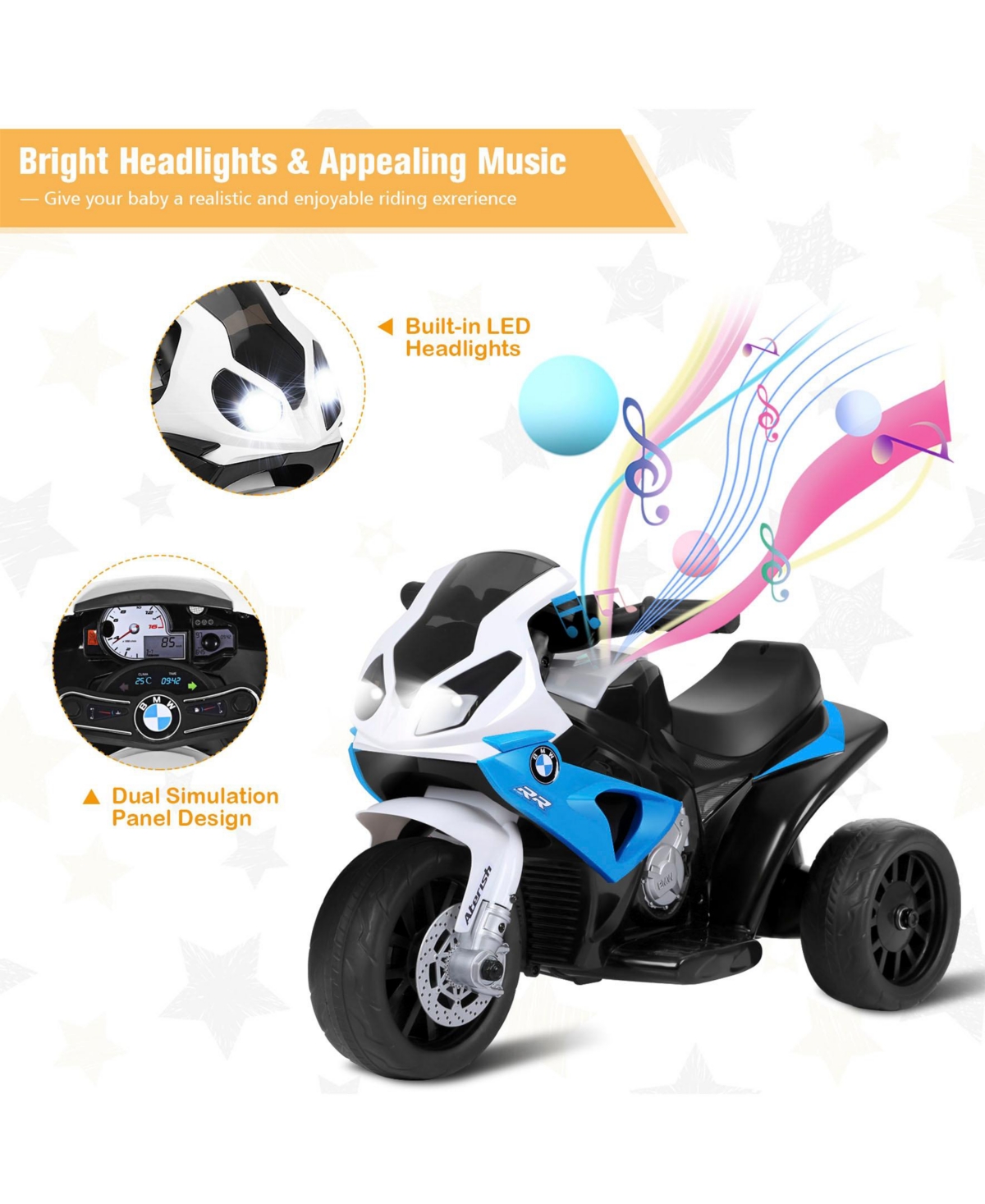 6V Kids 3 Wheels Riding Bmw Licensed Electric Motorcycle