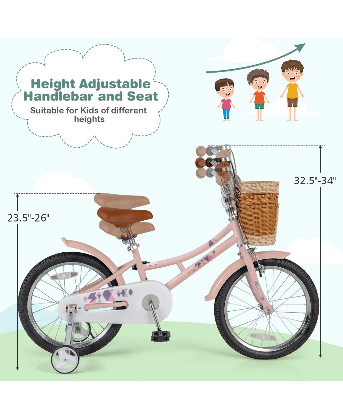 18-Inch Retro Kids Bike with Adjustable Height & Basket