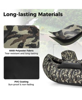 Inflatable Float Tube w/ Flippers Fish Ruler Rod Holder Storage Pockets Pump