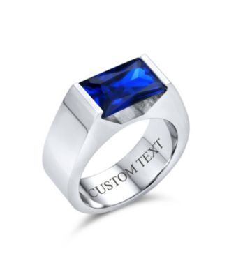 4CTW Blue Emerald Cut CZ Statement Ring Stainless Steel – Modern Geometric Design