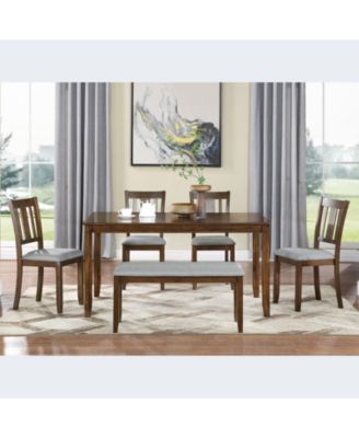 CASAINC 6 Pc. Set MDF, Birch Veneer, Solid Wood Bench, Upholstered Chairs, Space-Saving Dining Table Set