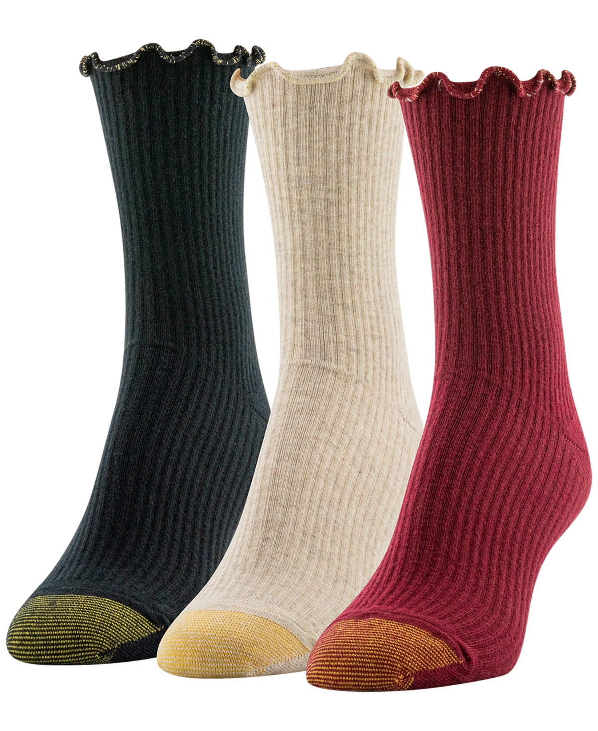 Gold Toe Women's 3-pack Sparkle Lettuce Edge Midi Crew Socks