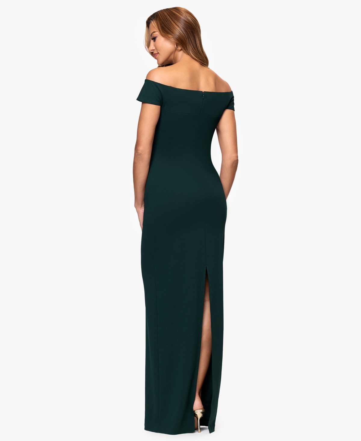 Xscape Women's Off The Shoulder Back Slit Dress In Green
