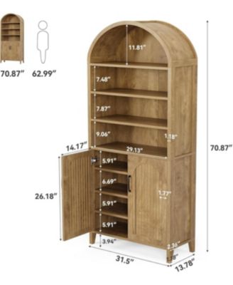 70.9 Inches Tall Arched Kitchen Pantry, 8-Tier Pantry Cabinet with Doors & Adjustable Shelves
