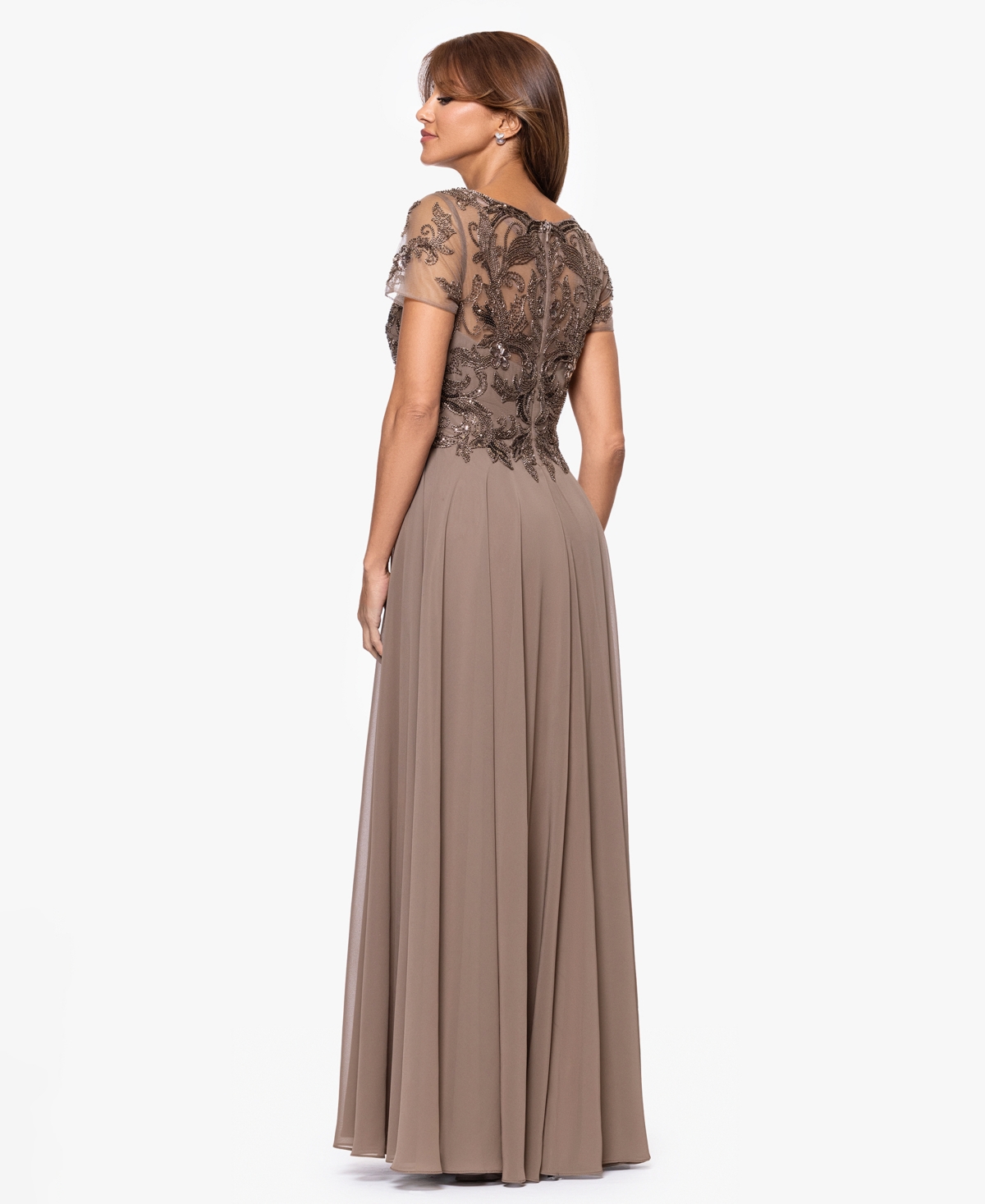 Xscape Women's Boat Neck Beaded Dress In Brown